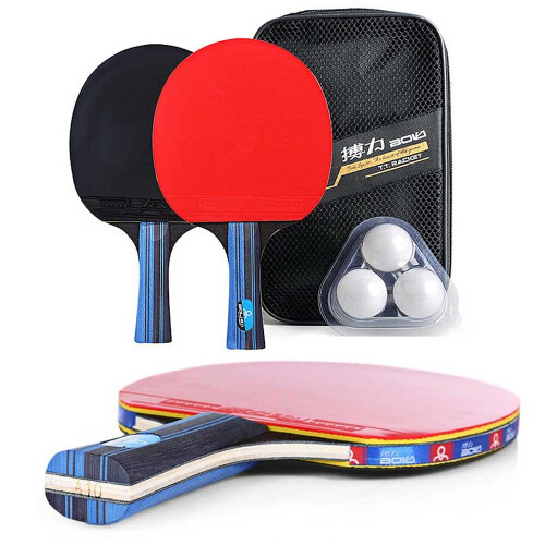 pro 2 Table Tennis Ping Pong Racket Paddle Bat+ 3 Balls Bag Set