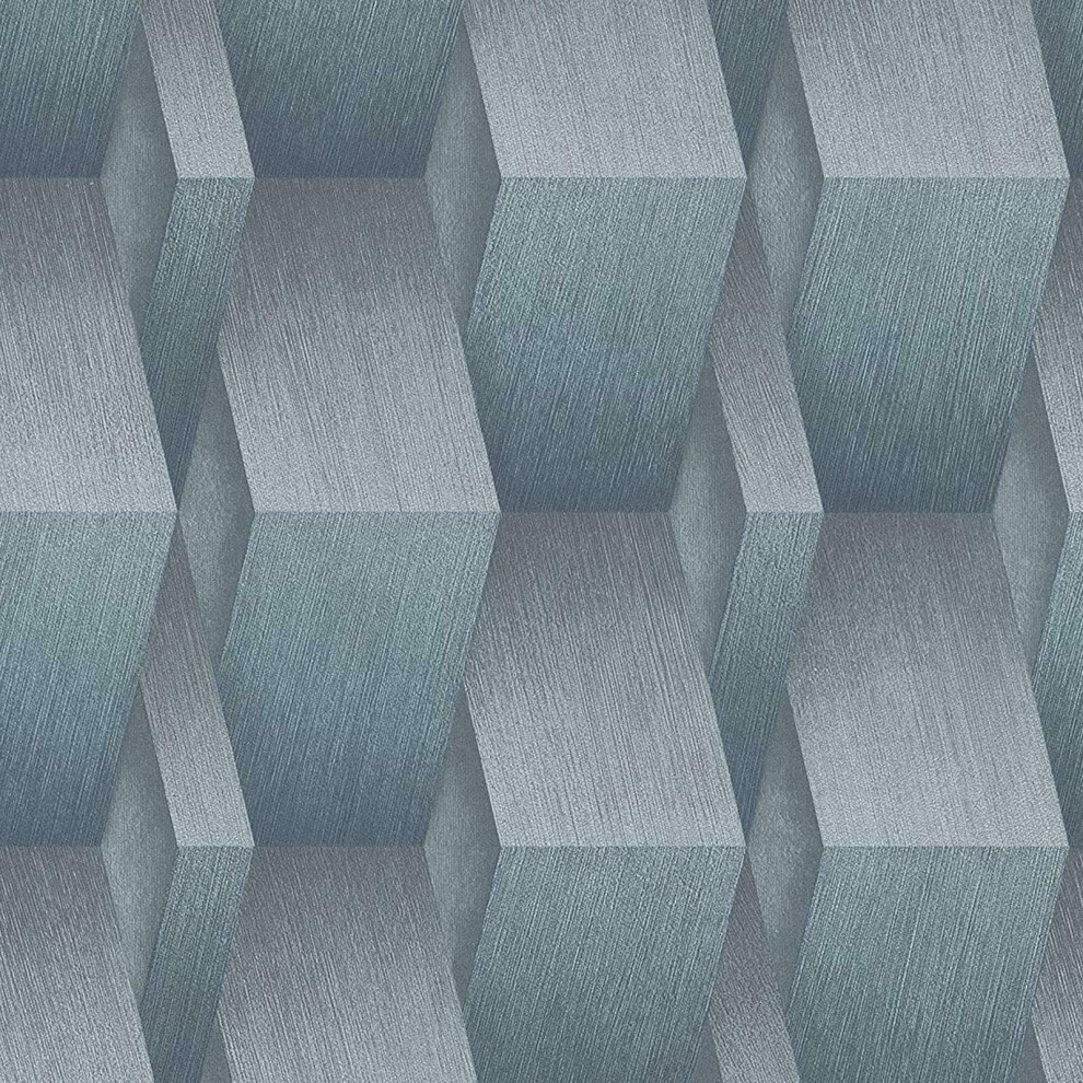 (10046-08 Blue) Erismann 3D Effect Geometric Textured Geo Wallpaper Paste The Wall Luxury Roll