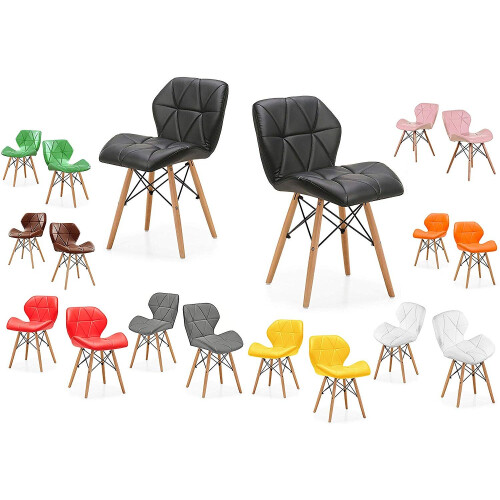 Yellow) MOF Dining Chairs Wood Legs Comfortable Padded on OnBuy