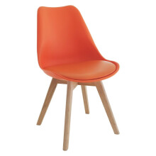(Orange) MOF Tulip Style Dining Chair with Comfortable Pad Seat & Solid Beech Wooden Legs for Dining Room Living Room Kitchen & Lounge