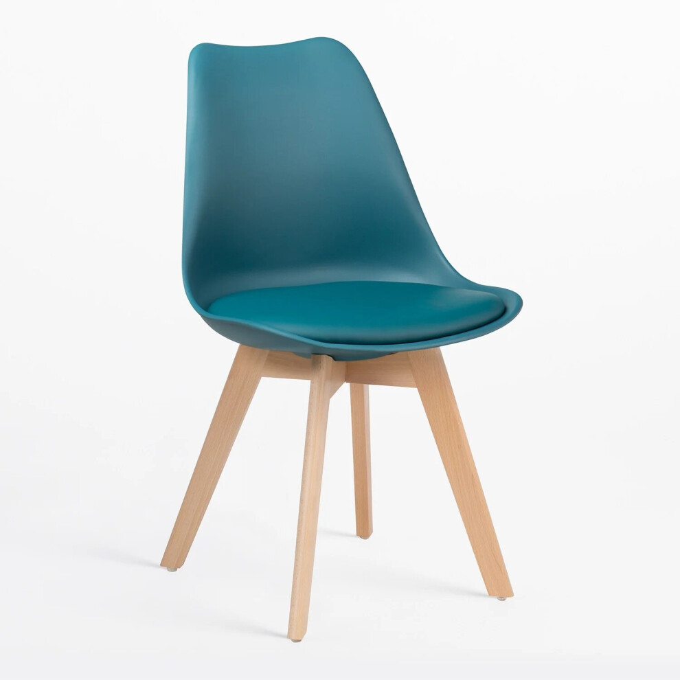 (Teal Blue) MOF Tulip Style Dining Chair with Comfortable Pad Seat & Solid Beech Wooden Legs for Dining Room Living Room Kitchen & Lounge