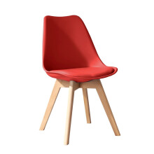 (Red) MOF Tulip Style Dining Chair with Comfortable Pad Seat & Solid Beech Wooden Legs for Dining Room Living Room Kitchen & Lounge