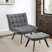 Upholstered Velvet Lounge Armchair Accent Chair with Footstool