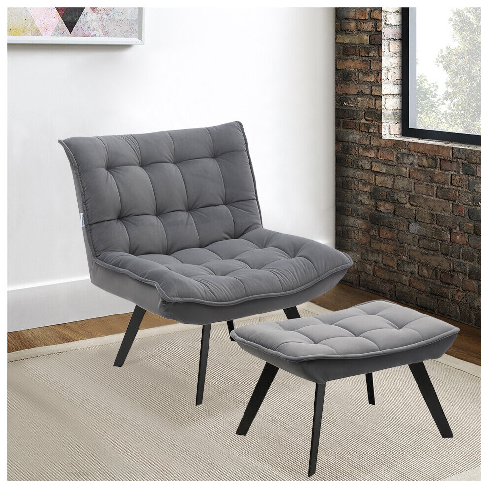 Living And Home Upholstered Velvet Lounge Armchair Accent Chair With Footstool