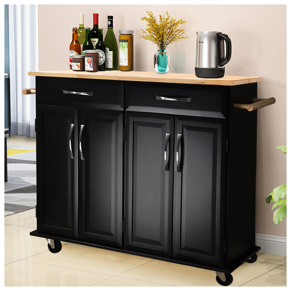 Large Lockable Kitchen Cart Rolling Dining Trolley Cabinet