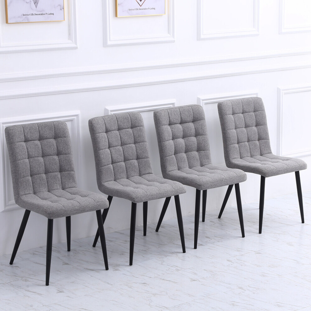 (Grey) Set of 4 Grey Simple Modern Dining Chairs Linen Upholstered Armless Accent Chair with Metal Legs  Tufted Dining Room Chair