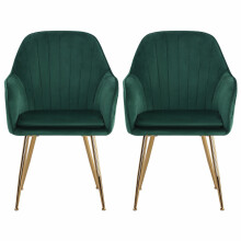 (Green) 2pcs Modern Velvet Upholstered Dining Chairs with Polished Gold Legs