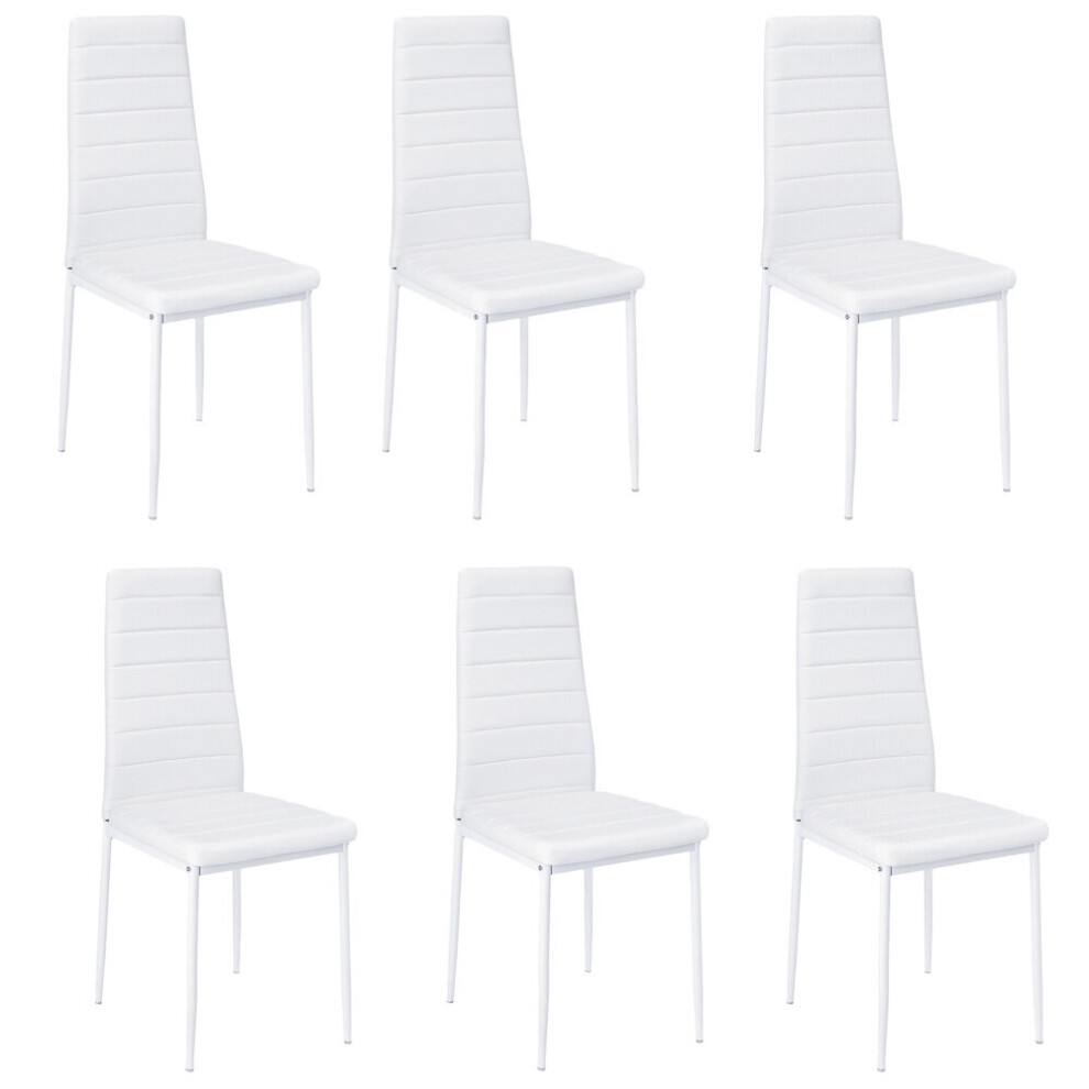 (White) Set of 6 PU Leather Dining Chairs Kitchen Chairs