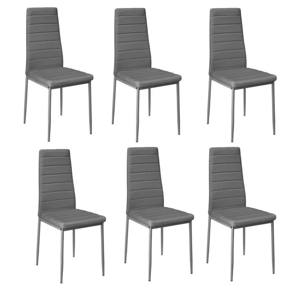 (Grey) Set of 6 PU Leather Dining Chairs Kitchen Chairs