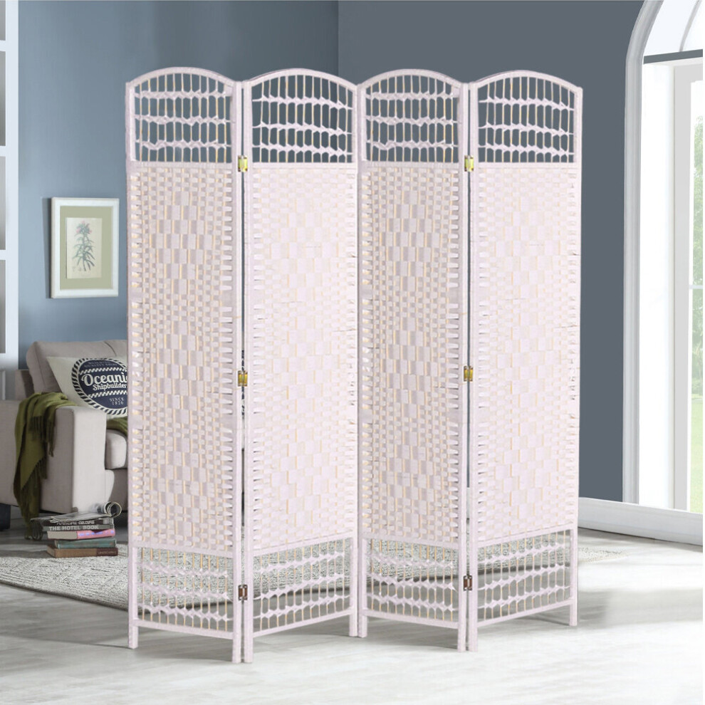 Living And Home 4 Panel Wicker Folding Room Divider Partition Privacy Screen Separator