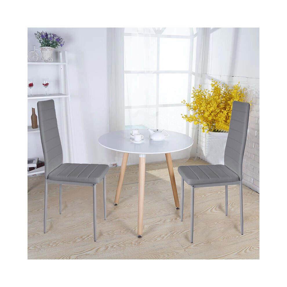 (Grey) Set of 2 Dining Chairs PU Leather High Back Kitchen Chairs