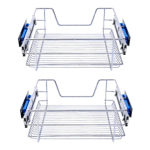 Living And Home (400mm, 2pcs) Metal Sliding Kitchen Cabinet Pull Out Wire Basket Organizer 1