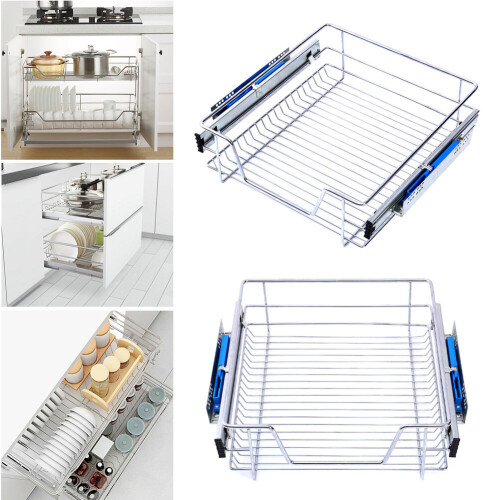 Living And Home (600mm, 2pcs) Metal Sliding Kitchen Cabinet Pull Out Wire Basket Organizer