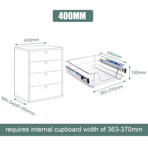 Living And Home (400mm, 2pcs) Metal Sliding Kitchen Cabinet Pull Out Wire Basket Organizer 2