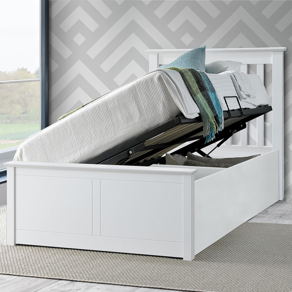 Frankie White Wooden Ottoman Storage Bed