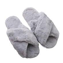 (Light Gray, EU38) Ladies Fur Fluffy Slippers Sliders Women Cross Over Open Toe Mules Shoes