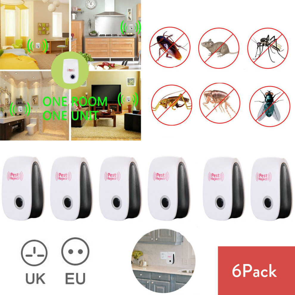 6Pcs Electronic Ultrasonic Pest Repeller Cockroach Pet Reject UK Plug