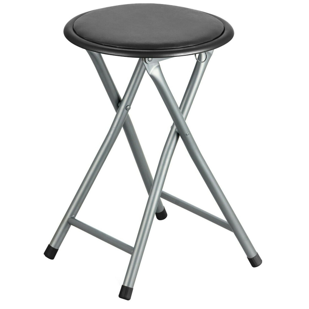 Folding Stool Folding Black PVC Padded Stool Metal Frame