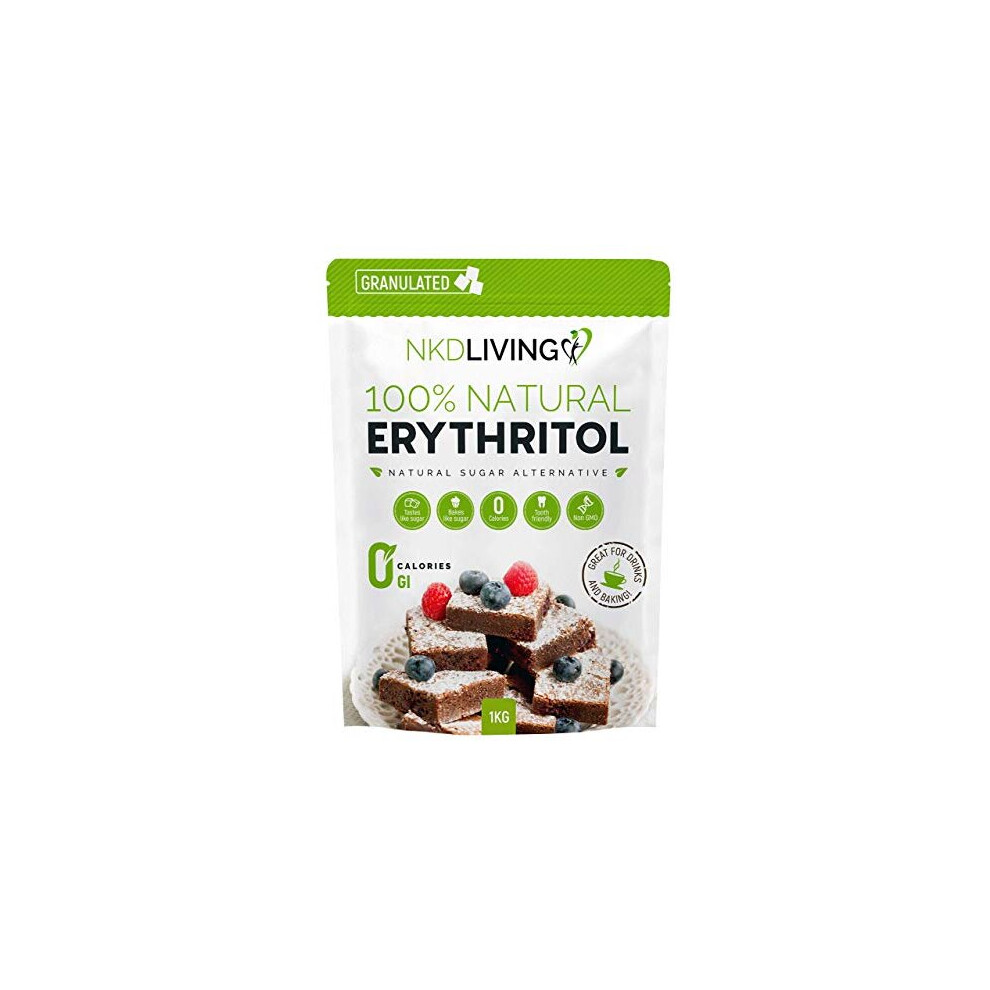 Nkd Living 100% Natural Erythritol 1 Kg (2.2 Lb) Granulated Zero Calorie Sugar Replacement