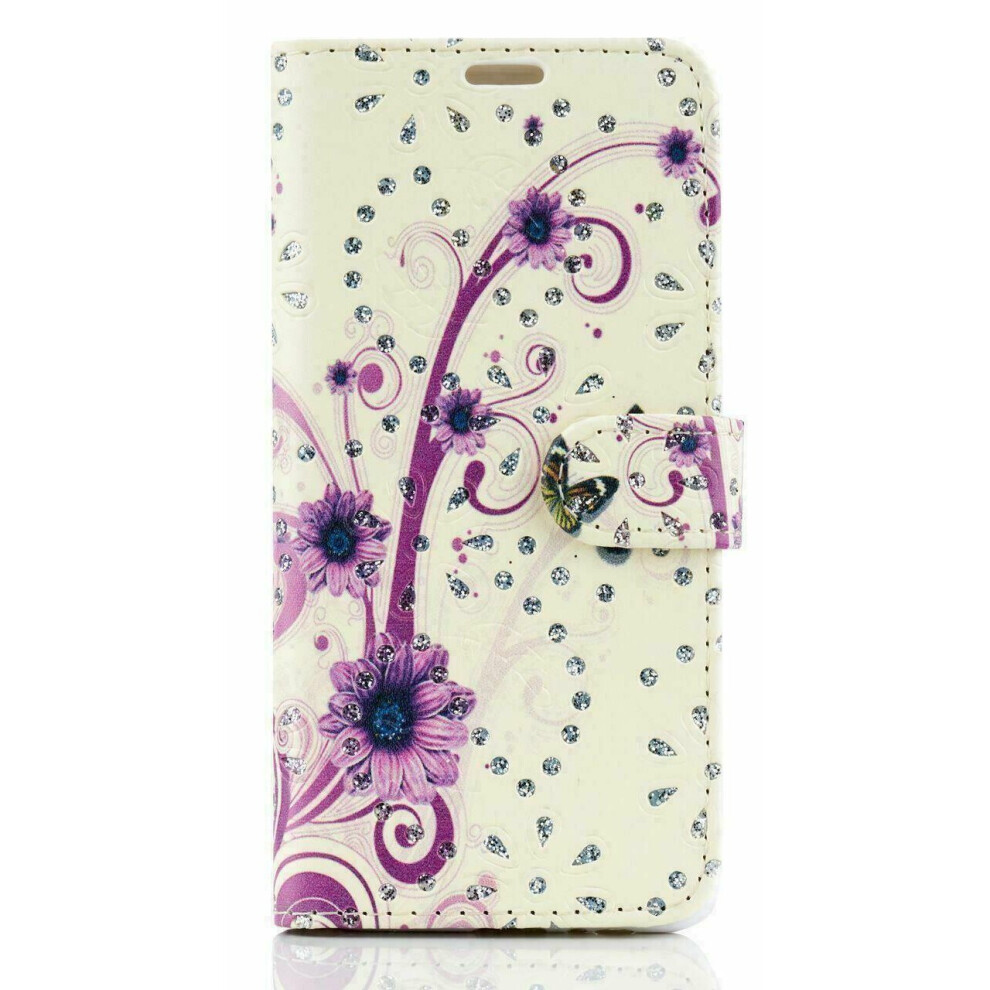 (PURPLE FLOWER) For Samsung Galaxy A21s Phone Case, Cover, Flip Book, Wallet, Folio, Leather/Gel