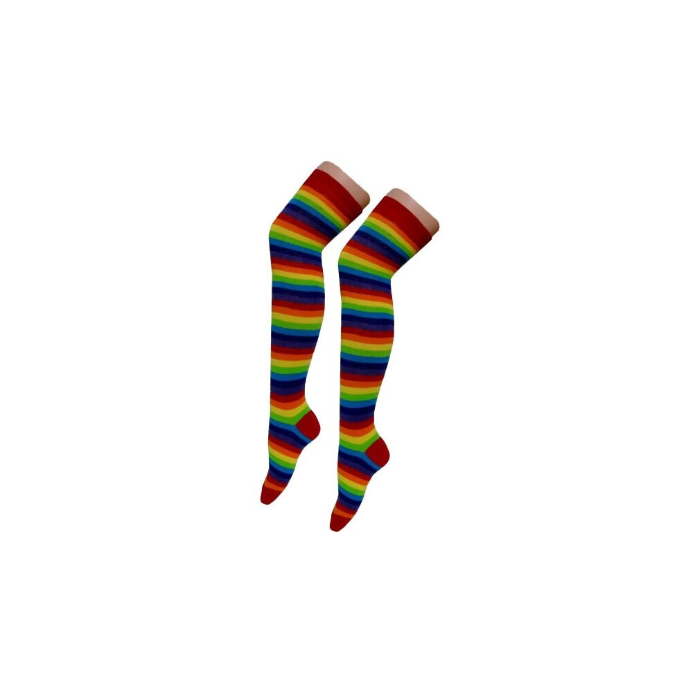 Ladies Rainbow Stripe OTK Over The Knees Socks Size 4-6