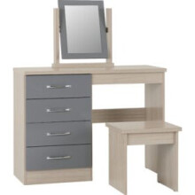 Nevada 4 Drawer Dressing Table Set Grey Gloss/Light Oak Effect Veneer