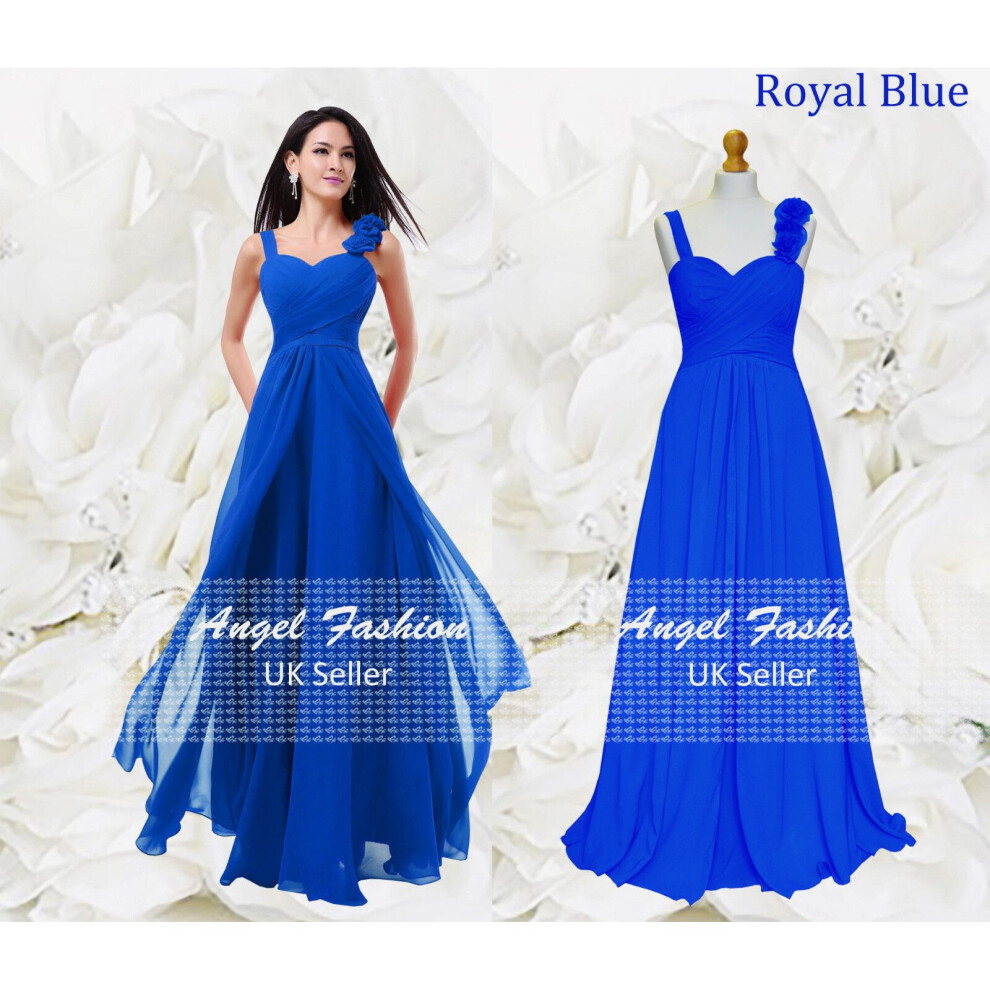 (Royal blue, 10) New Formal Chiffon Long Evening Ball Gown Party Prom Wedding Bridesmaid Dress UK