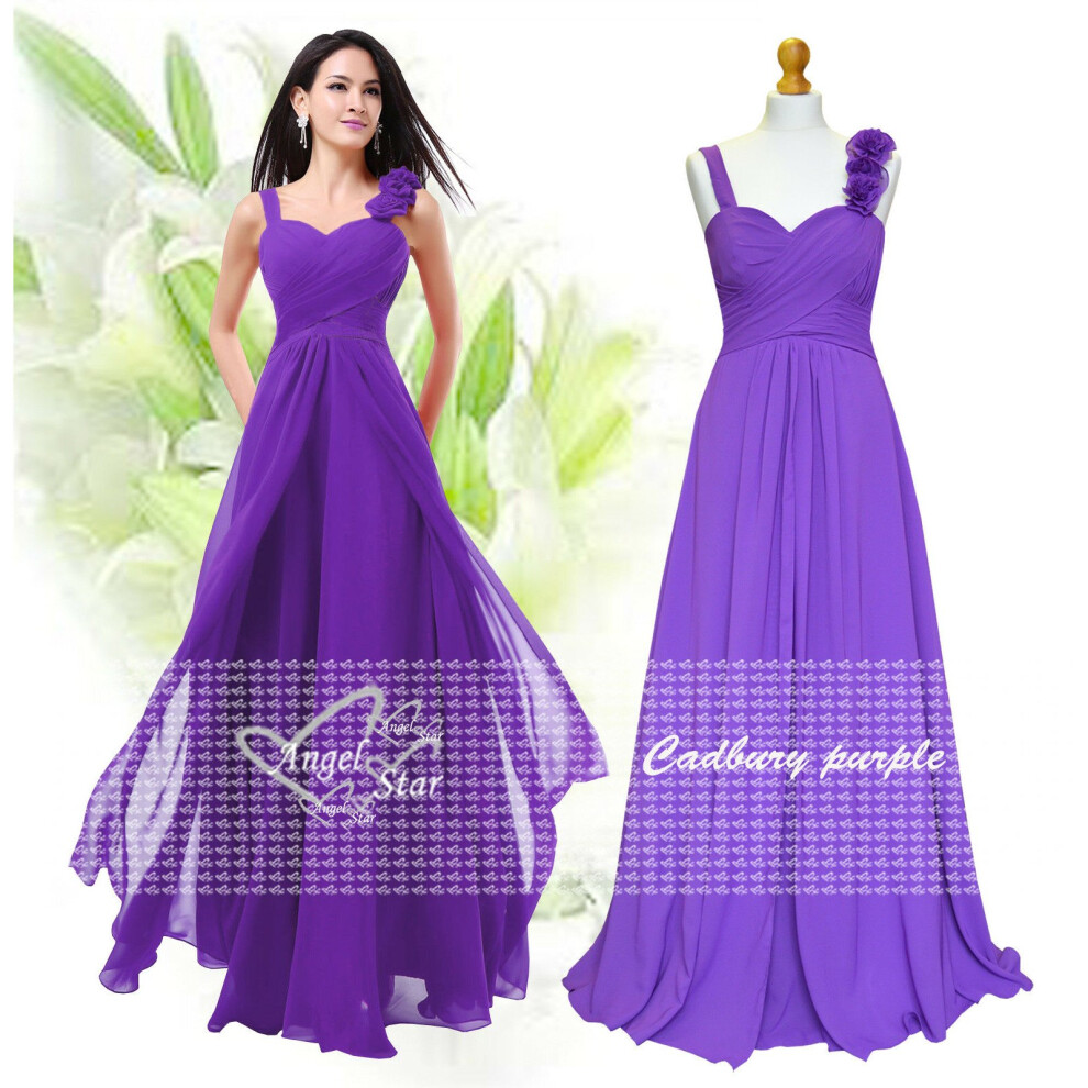 (Cadbury purple, 12) New Formal Chiffon Long Evening Ball Gown Party Prom Wedding Bridesmaid Dress UK