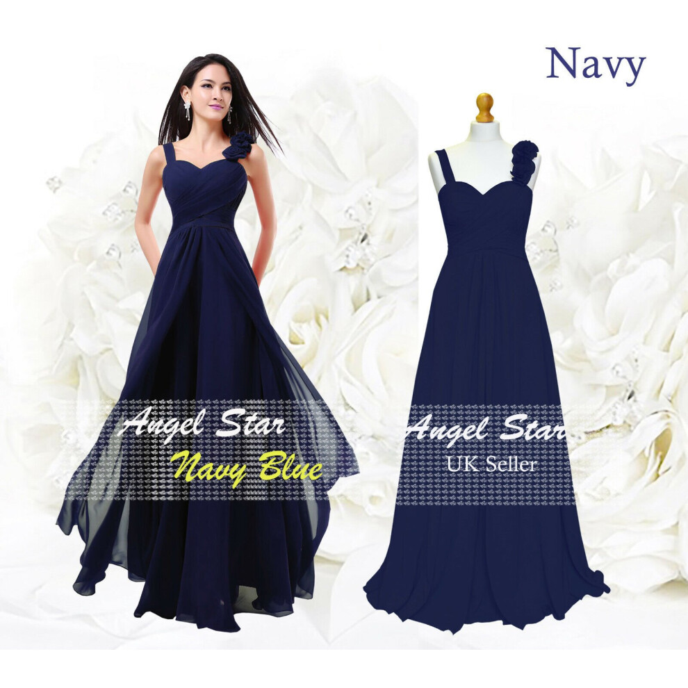(Navy Blue, 20) New Formal Chiffon Long Evening Ball Gown Party Prom Wedding Bridesmaid Dress UK