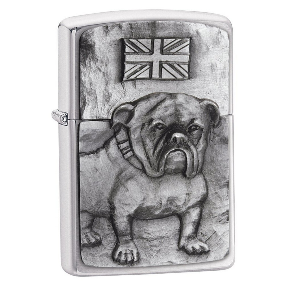 Zippo Bulldog Emblem Brushed Chrome Windproof Cigarette Lighter Smokers