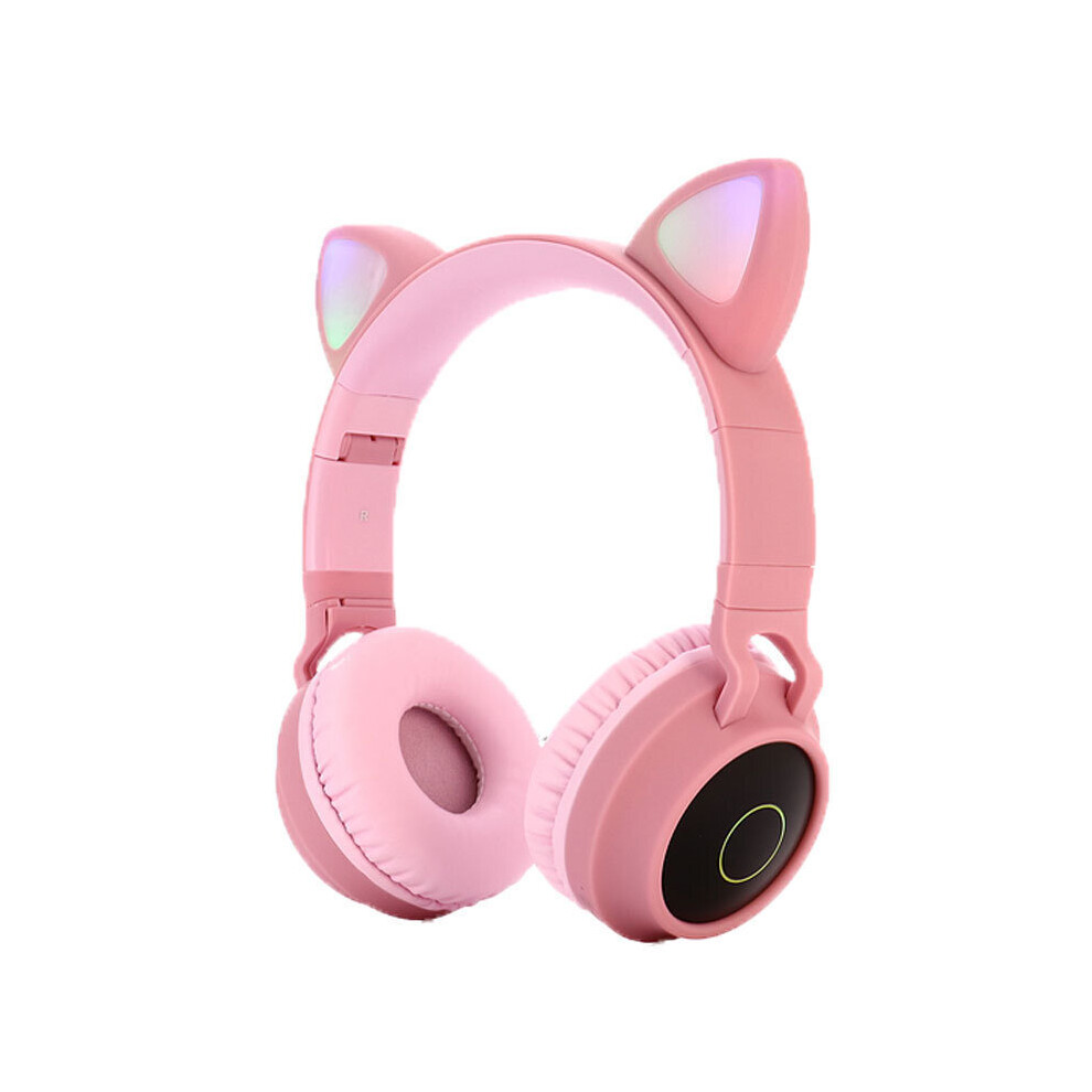 (Pink) Wireless Cat Ear Bluetooth Headphones LED Lights Earphone Kids