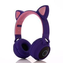 (Purple) Wireless Cat Ear Bluetooth Headphones LED Lights Earphone Kids
