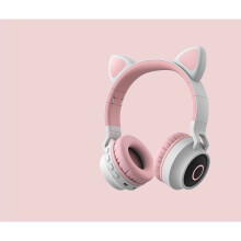 (Gray pink) Wireless Cat Ear Bluetooth Headphones LED Lights Earphone Kids