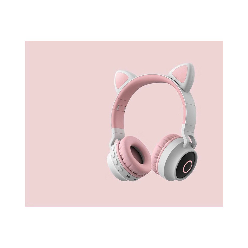 (Gray pink) Wireless Cat Ear Bluetooth Headphones LED Lights Earphone Kids