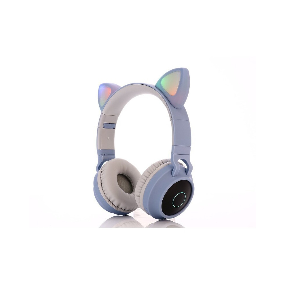 (Gray blue) Wireless Cat Ear Bluetooth Headphones LED Lights Earphone Kids