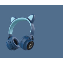 (Blue) Wireless Cat Ear Bluetooth Headphones LED Lights Earphone Kids