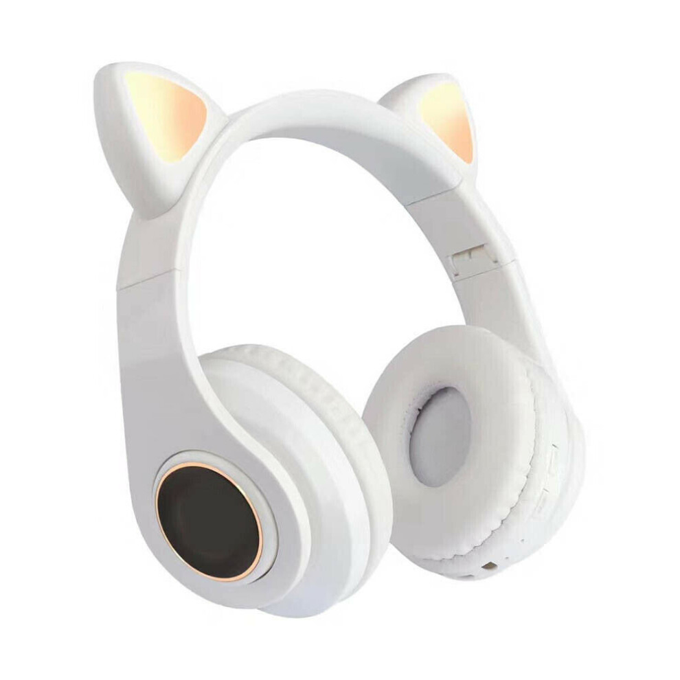 (White) Wireless Cat Ear Headphones Rechargeable Foldable Bluetooth Gaming Headset Xmas Gift