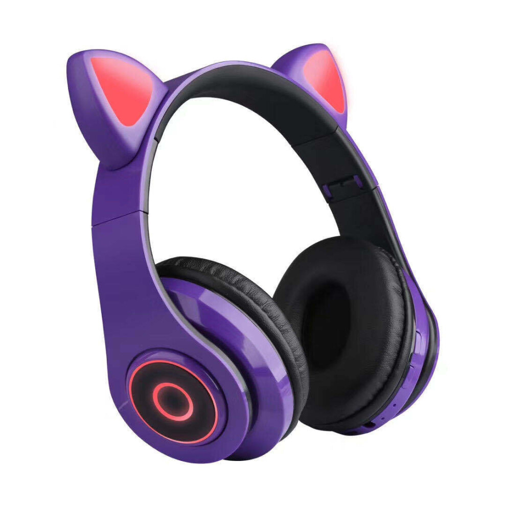 (Purple) Wireless Cat Ear Headphones Rechargeable Foldable Bluetooth Gaming Headset Xmas Gift