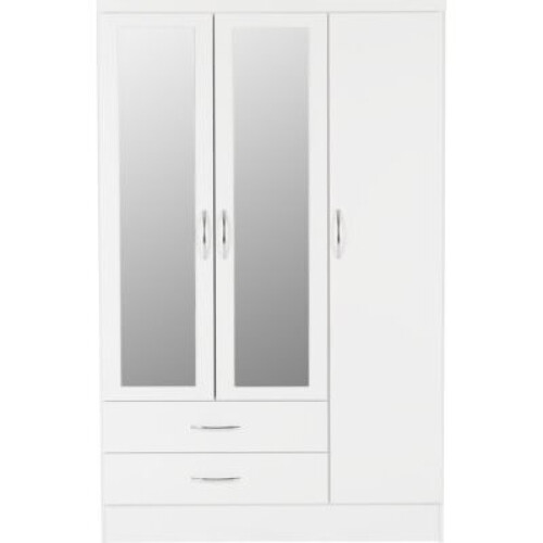 Seconique Nevada 3 Door 2 Drawer  Mirrored Wardrobe White Gloss 2