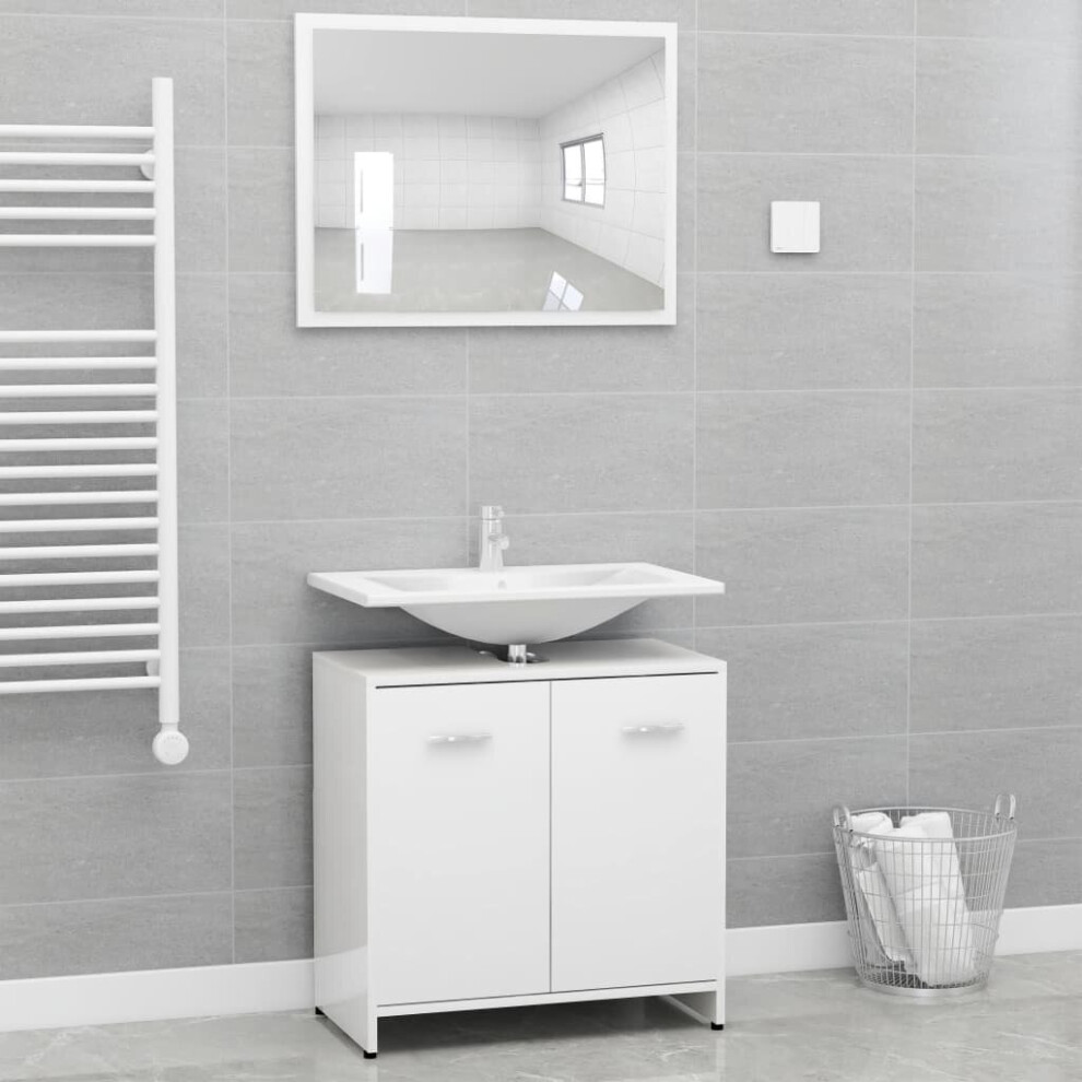 vidaXL Bathroom Furniture Set High Gloss White Chipboard Storage Unit Shelf