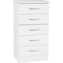 Nevada 5 Drawer Narrow Chest White Gloss