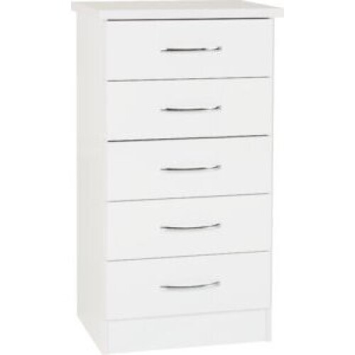 Seconique Nevada 5 Drawer Narrow Chest White Gloss