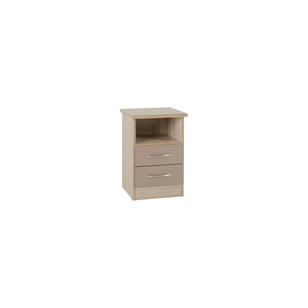 Seconique Nevada 2 Drawer Bedside Oyster Gloss/Light Oak Effect Veneer Multicoloured