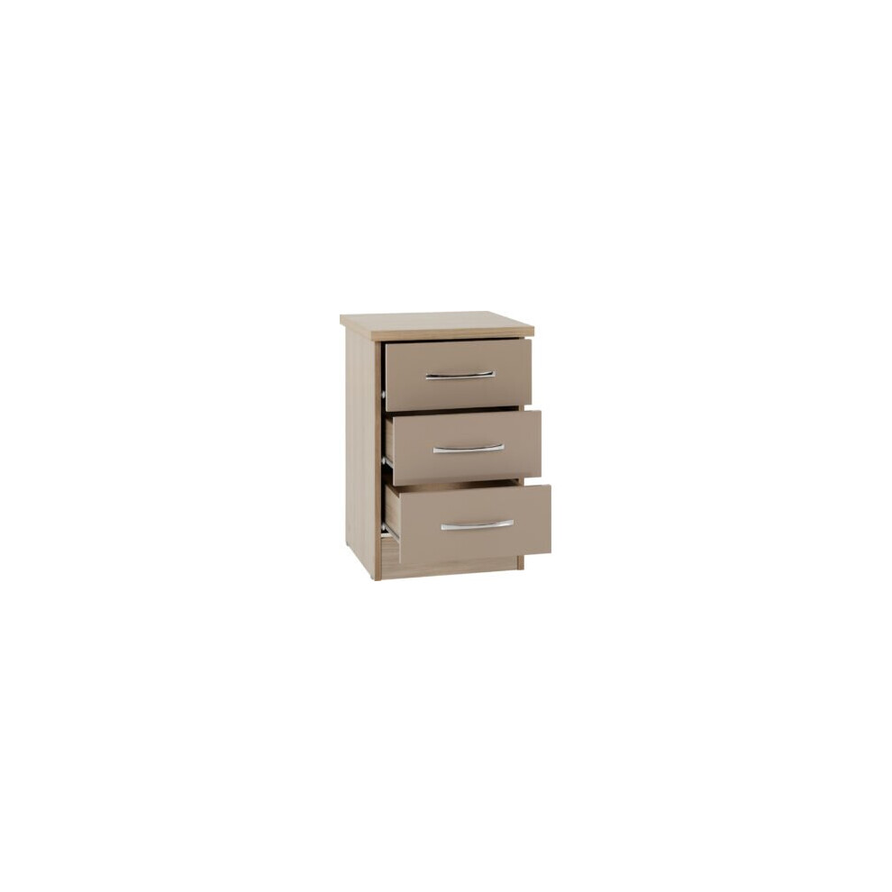 Seconique Nevada 3 Drawer Bedside Chest Oyster Gloss/Light Oak Effect Veneer Multicoloured