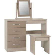 Nevada 4 Drawer Dressing Table Set Oyster Gloss/Light Oak Effect