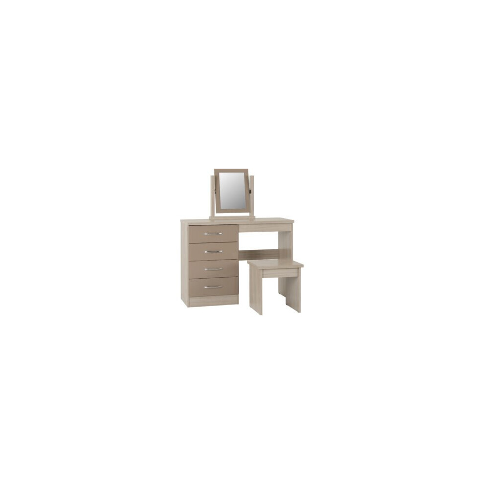 Nevada 4 Drawer Dressing Table Set Oyster Gloss/Light Oak Effect