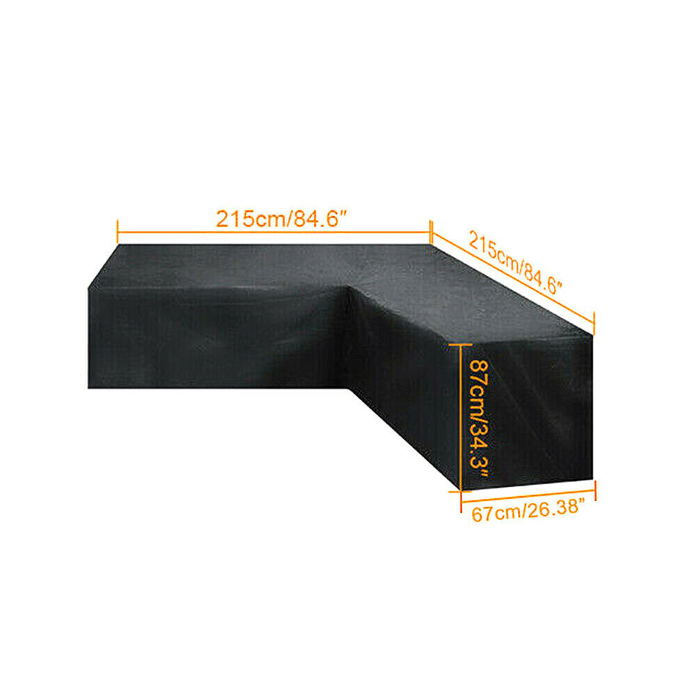 (Black, 215x215x87cm) Waterproof L Shaped Corner Furniture Cover Outdoor for Garden Patio Rattan Sofa