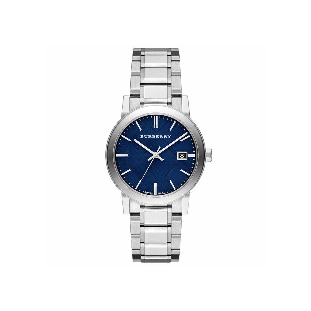 Burberry Bu9031 Blue Check Stamped Dial Stainless Steel Men's Watch Blue,Silver