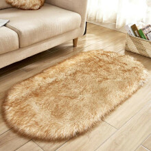(White Yellow) Oval Circle Soft Shaggy Rug Living room Bedroom Carpet Floor Fluffy Mat Area Rug