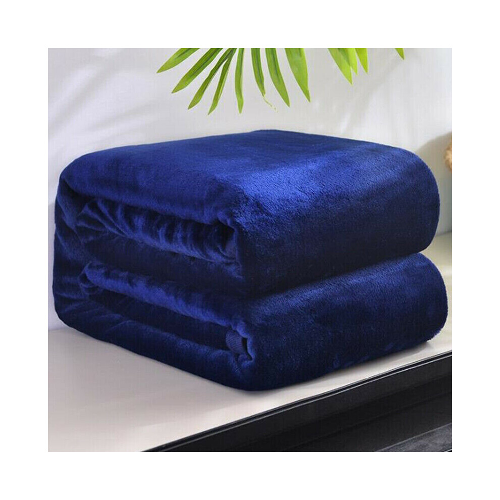 (Deep Blue, 120*200cm) Faux Fur Mink Throw Soft Fleece Blankets Sofa Warm Quilt Bed Double King Single
